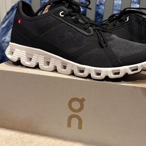 On Running Charcoal and White Athletic Shoes